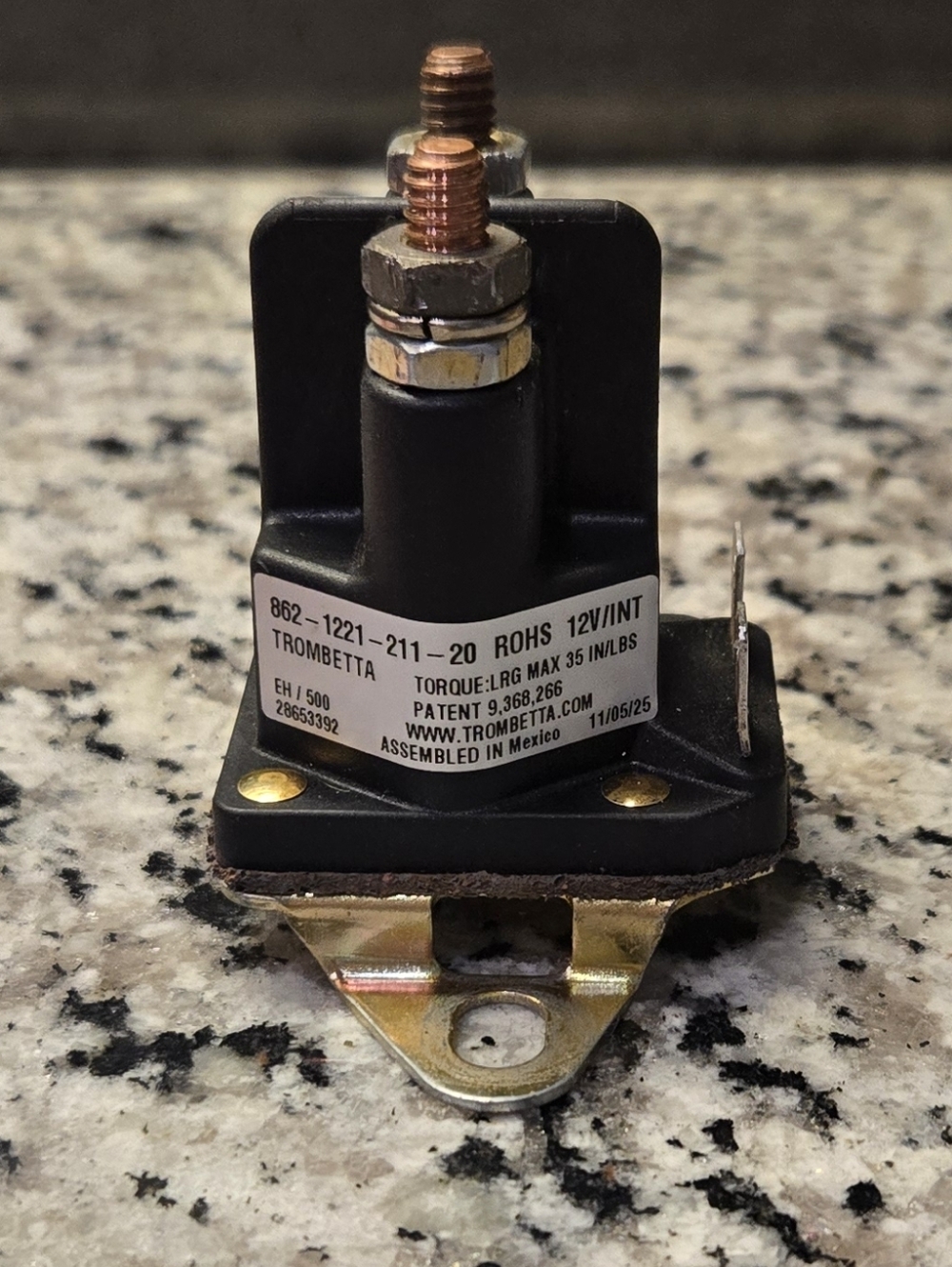 Briggs And Stratton Solenoid 12V 1755372YP Black with Gold Hardware